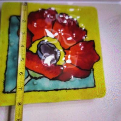 Fused Glass Flower Created & Signed By A Local Artist From Horse Shoe Approx 8" x 8"