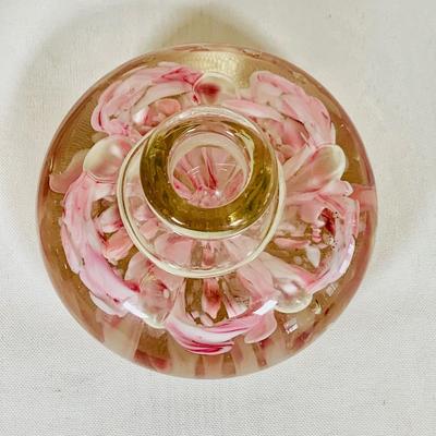 LOT 33: Set of Two (2) Beautiful Art Glass Perfume Bottles and a Cut Glass Vase