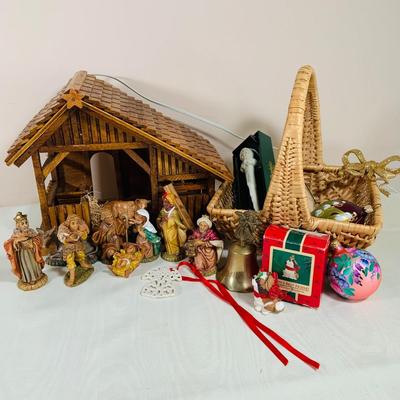 LOT 35: Assortment of Christmas Decorations Including a Nativity Set, Lenox Angel, Ornaments and More
