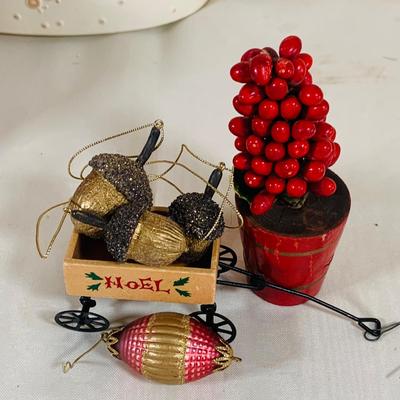 LOT 37: Assortment of Christmas Decor Including Unused Candles, Mug, Vintage Boot and More