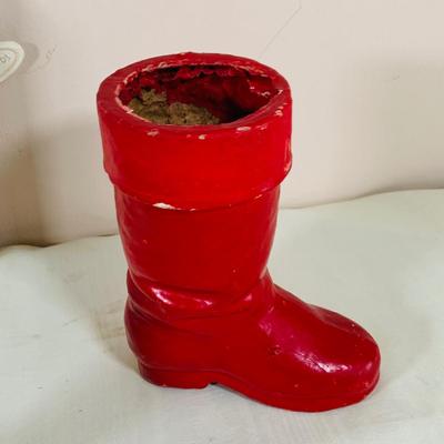 LOT 37: Assortment of Christmas Decor Including Unused Candles, Mug, Vintage Boot and More