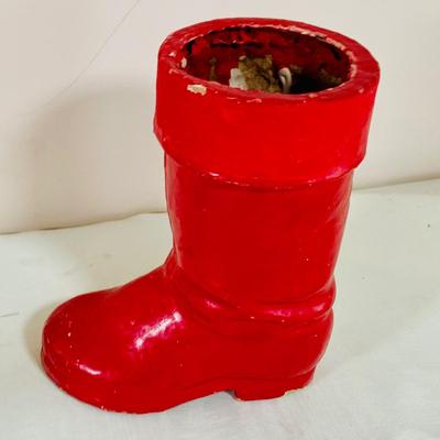 LOT 37: Assortment of Christmas Decor Including Unused Candles, Mug, Vintage Boot and More