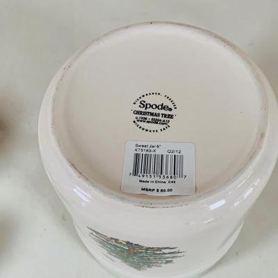 LOT 38: Spode Christmas Tree Serving Plate (Plastic) Ceramic Mug and Cookie Jar, Lefton Salt and Pepper Shakers, and More