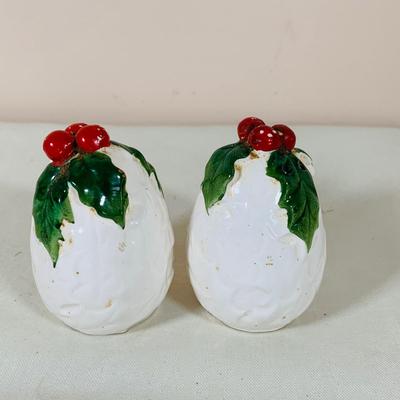 LOT 38: Spode Christmas Tree Serving Plate (Plastic) Ceramic Mug and Cookie Jar, Lefton Salt and Pepper Shakers, and More