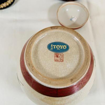 LOT 39: Asian Inspired Decor Including Ginger Jars by Toyo and Satsuma Japan, a “Chokin” Metal-Engraved Vase from Japan and More