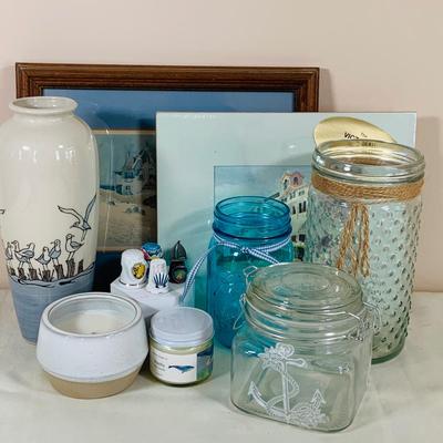 LOT 40: By the Sea - Beach Inspired Collection of Wall Art, Vases Candles, Thimbles and More