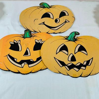 LOT 41: Collection of Halloween Decorations Including Paper Decor by Beistle, Eureka and Hallmark and Crackle Glass Pumpkin