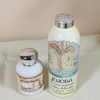 LOT 45: Beautiful Art Glass Perfume Bottle, Glass Jars with Lids, Vintage Thermometer Advertisement, Perfume, Vase with Faux Flowers