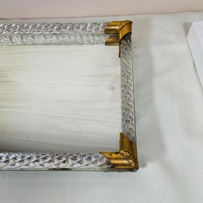 LOT 47: Mirror and Glass Vanity Tray and Glass Perfume Bottles