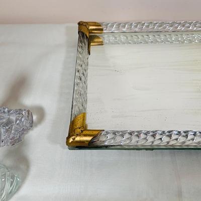 LOT 47: Mirror and Glass Vanity Tray and Glass Perfume Bottles