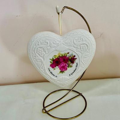LOT 48: Grandmother’s Collection with Willow Tree Grandmother Figurine, A Grandmother Hang Heart, Schmid Music Box , Wall Art, Flower...