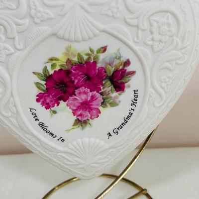 LOT 48: Grandmother’s Collection with Willow Tree Grandmother Figurine, A Grandmother Hang Heart, Schmid Music Box , Wall Art, Flower...