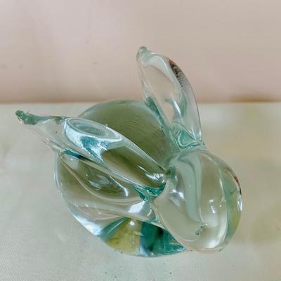 LOT 49: Glass Animal Figurines, Elephants, Bird and Rabbit, Glass Red Heart and Clear Glass Candle Holders and Vintage Floral Plate