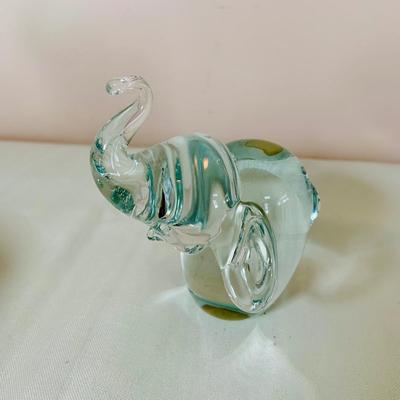 LOT 49: Glass Animal Figurines, Elephants, Bird and Rabbit, Glass Red Heart and Clear Glass Candle Holders and Vintage Floral Plate