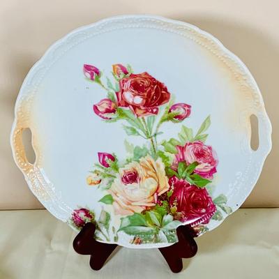 LOT 49: Glass Animal Figurines, Elephants, Bird and Rabbit, Glass Red Heart and Clear Glass Candle Holders and Vintage Floral Plate