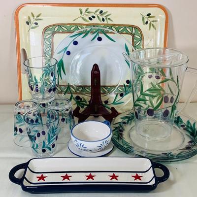 LOT50: Summertime Entertain Set with Sonoma Cup and Tray, Plastic Glass, Dishes and Pitcher and Serving Tray