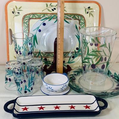 LOT50: Summertime Entertain Set with Sonoma Cup and Tray, Plastic Glass, Dishes and Pitcher and Serving Tray