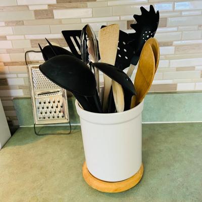 LOT 51: Kitchen Collection Includes Recipe Boxes, Cookbooks Utensils Trivets and More