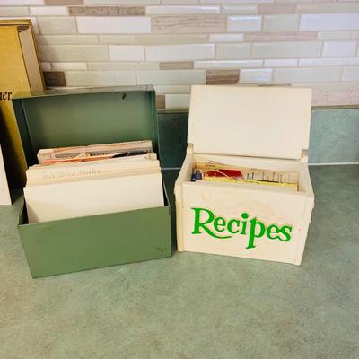 LOT 51: Kitchen Collection Includes Recipe Boxes, Cookbooks Utensils Trivets and More