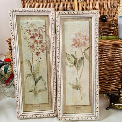 LOT 52: Basketful of Candles, Frames and Display Easels and Brass Candle Sticks and More