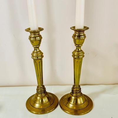 LOT 52: Basketful of Candles, Frames and Display Easels and Brass Candle Sticks and More