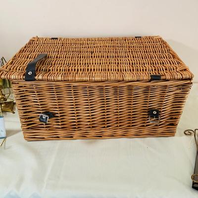 LOT 52: Basketful of Candles, Frames and Display Easels and Brass Candle Sticks and More