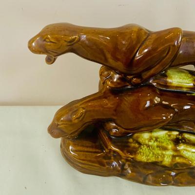LOT 54: Mid Century Double Panther Ceramic Electric Lamp Statue