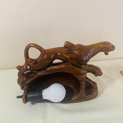LOT 54: Mid Century Double Panther Ceramic Electric Lamp Statue