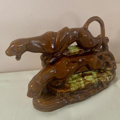 LOT 54: Mid Century Double Panther Ceramic Electric Lamp Statue