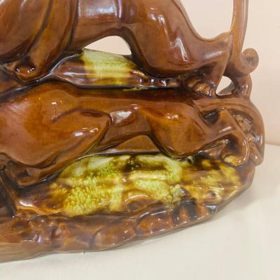 LOT 54: Mid Century Double Panther Ceramic Electric Lamp Statue