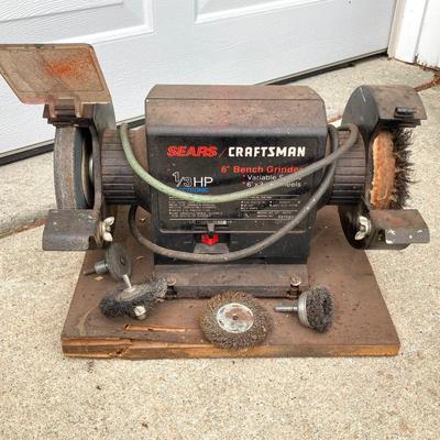 LOT 58: Sears Craftsman Bench Grinder Model 257 190470, Craftsman Rotary Tool Model 572.610950 with Cases / Accessories and Vintage Hand...
