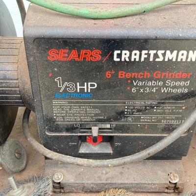 LOT 58: Sears Craftsman Bench Grinder Model 257 190470, Craftsman Rotary Tool Model 572.610950 with Cases / Accessories and Vintage Hand...