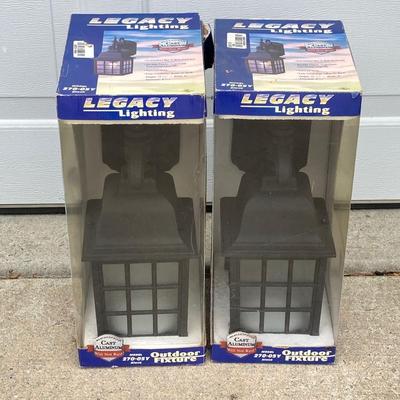LOT 63: Outdoor Lawn and Garden Collection - Pair of Legacy Lighting Outdoor Fixtures, Planters / Plant Stand, Bird Houses, Cooler,...