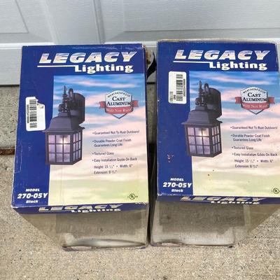 LOT 63: Outdoor Lawn and Garden Collection - Pair of Legacy Lighting Outdoor Fixtures, Planters / Plant Stand, Bird Houses, Cooler,...
