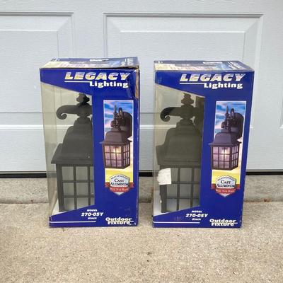 LOT 63: Outdoor Lawn and Garden Collection - Pair of Legacy Lighting Outdoor Fixtures, Planters / Plant Stand, Bird Houses, Cooler,...