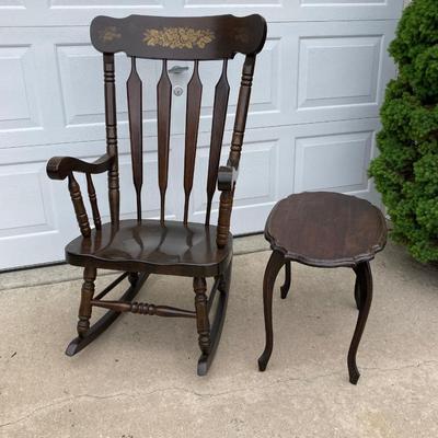LOT 64: Wooden Rocking Chair with Side Table
