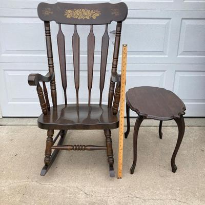 LOT 64: Wooden Rocking Chair with Side Table