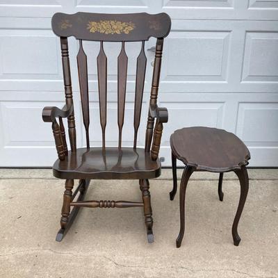 LOT 64: Wooden Rocking Chair with Side Table