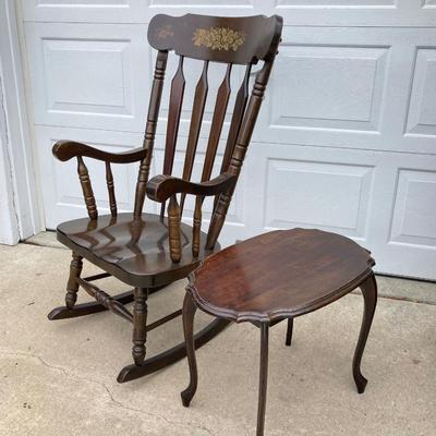 LOT 64: Wooden Rocking Chair with Side Table