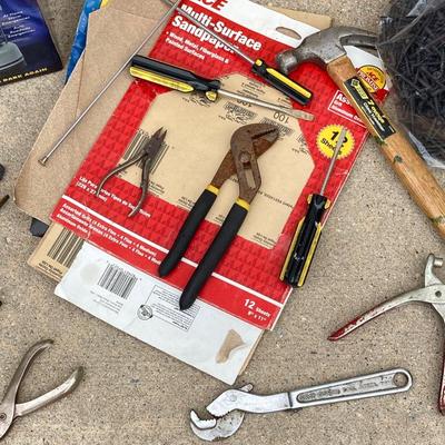 LOT 65: Garage Finds - Assorted Tools, Hardware, Sandpaper and Much More