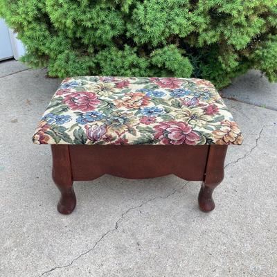 LOT 66: Wooden Furniture - Half Moon Side Table, Drop Leaf Side Table and Upholstered Storage Foot Stool