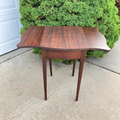 LOT 66: Wooden Furniture - Half Moon Side Table, Drop Leaf Side Table and Upholstered Storage Foot Stool