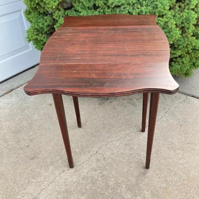 LOT 66: Wooden Furniture - Half Moon Side Table, Drop Leaf Side Table and Upholstered Storage Foot Stool