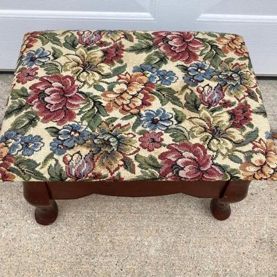 LOT 66: Wooden Furniture - Half Moon Side Table, Drop Leaf Side Table and Upholstered Storage Foot Stool