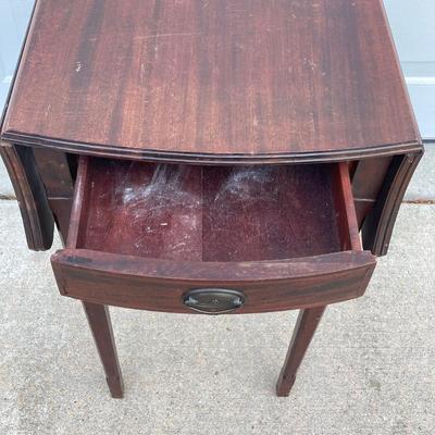 LOT 66: Wooden Furniture - Half Moon Side Table, Drop Leaf Side Table and Upholstered Storage Foot Stool