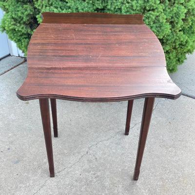 LOT 66: Wooden Furniture - Half Moon Side Table, Drop Leaf Side Table and Upholstered Storage Foot Stool