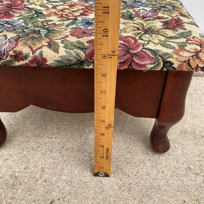 LOT 66: Wooden Furniture - Half Moon Side Table, Drop Leaf Side Table and Upholstered Storage Foot Stool