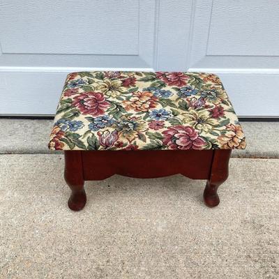 LOT 66: Wooden Furniture - Half Moon Side Table, Drop Leaf Side Table and Upholstered Storage Foot Stool