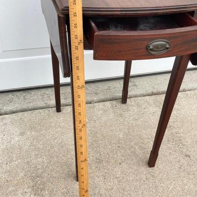 LOT 66: Wooden Furniture - Half Moon Side Table, Drop Leaf Side Table and Upholstered Storage Foot Stool