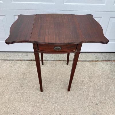 LOT 66: Wooden Furniture - Half Moon Side Table, Drop Leaf Side Table and Upholstered Storage Foot Stool